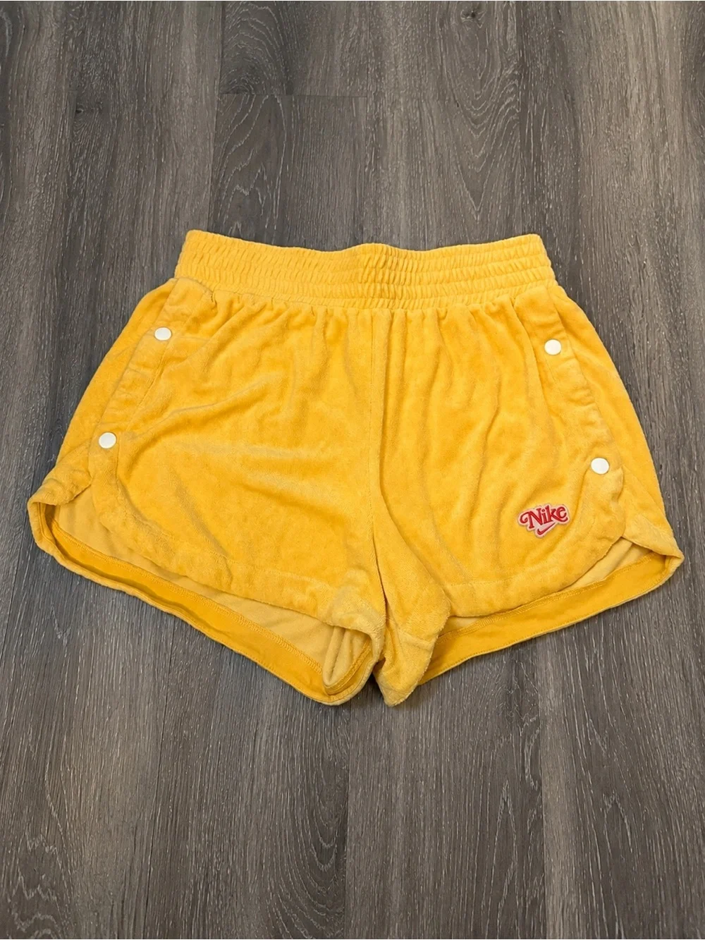 Y2K Vintage Athletic Nike Yellow Velour Shorts — Women’s Medium